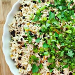 Flavorful rice and black bean salad with fresh herbs and green onions. Perfect for summer picnics and potlucks.