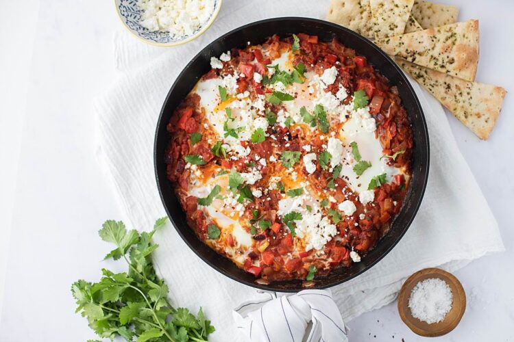 Eggs Baked in Spiced Tomato Sauce with Feta Cheese - Shakshuka