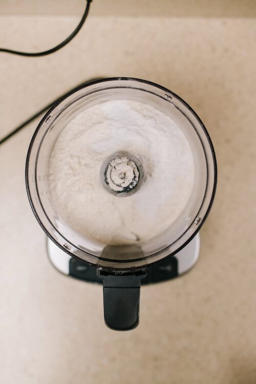 Powdered sugar in food processor for baking recipes.