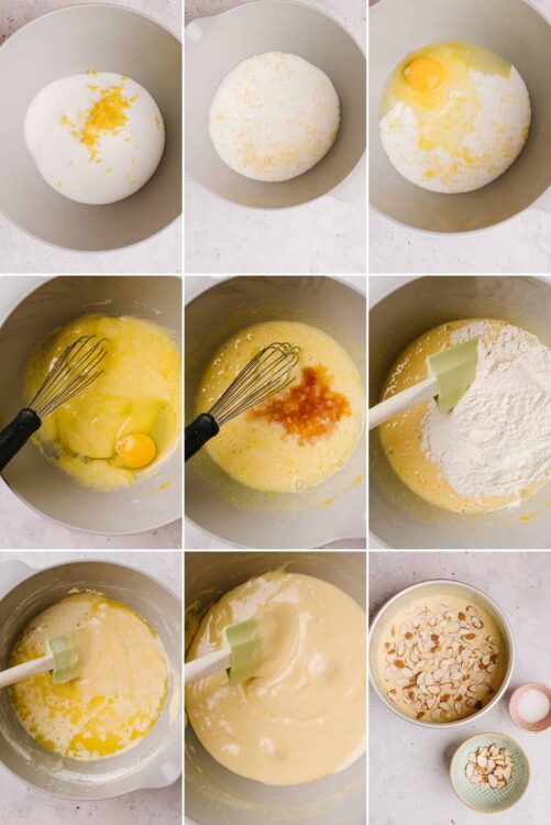 Flour, eggs, sugar, and butter mixture for baking bread.