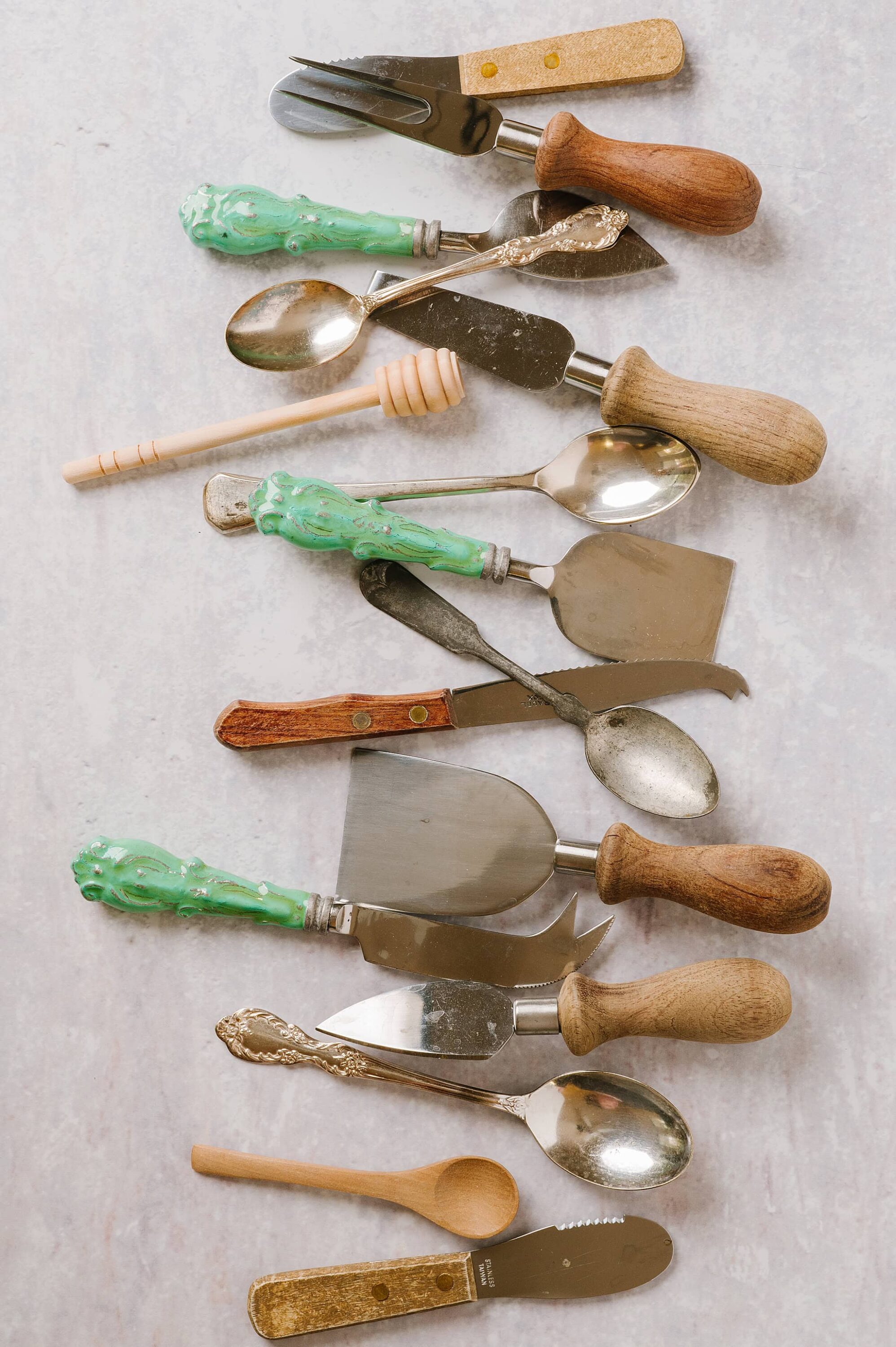 Cutlery utensils with retro and vintage styles for baking and cooking.