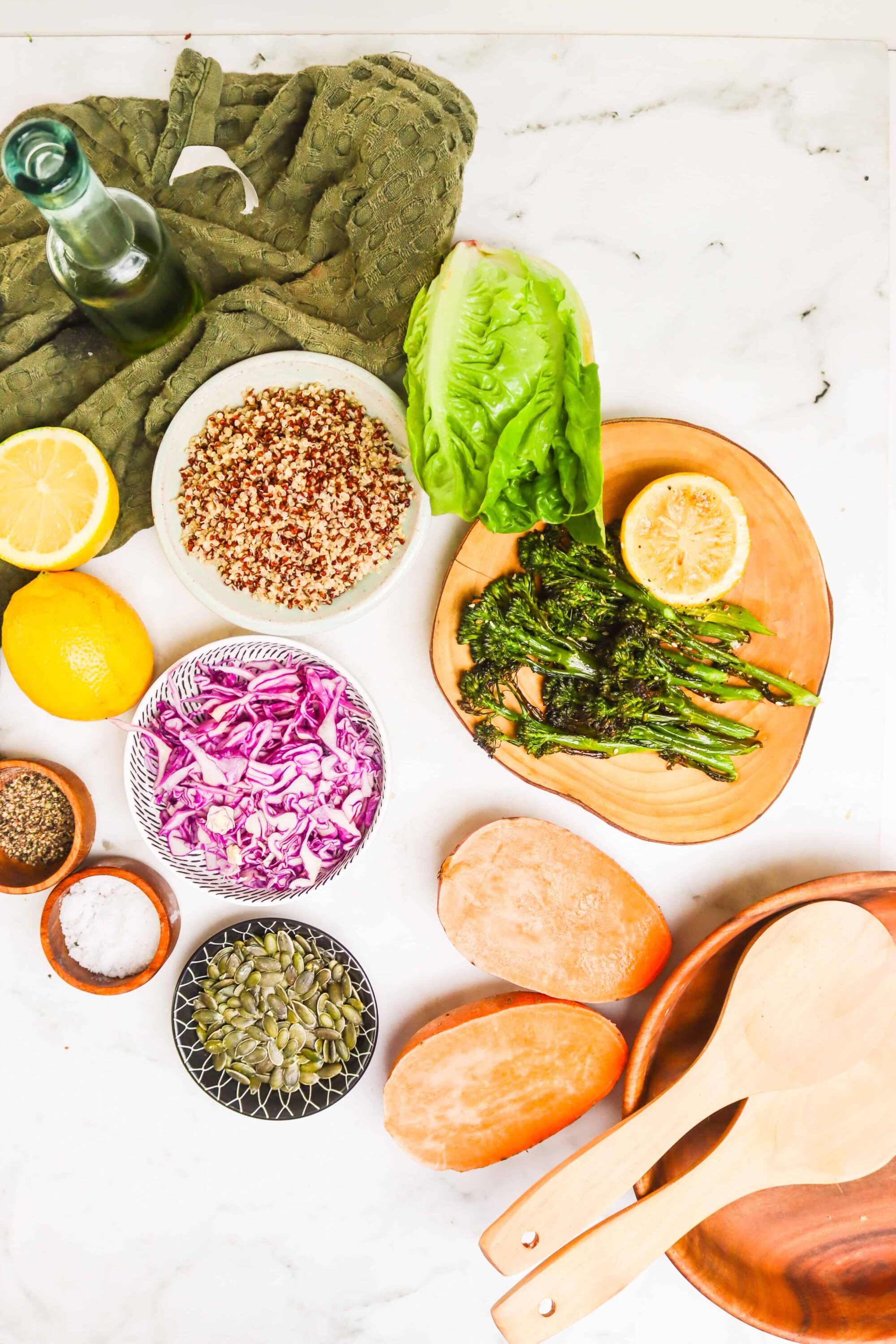 Fresh roasted broccoli and mixed salad ingredients ready for a healthy meal.