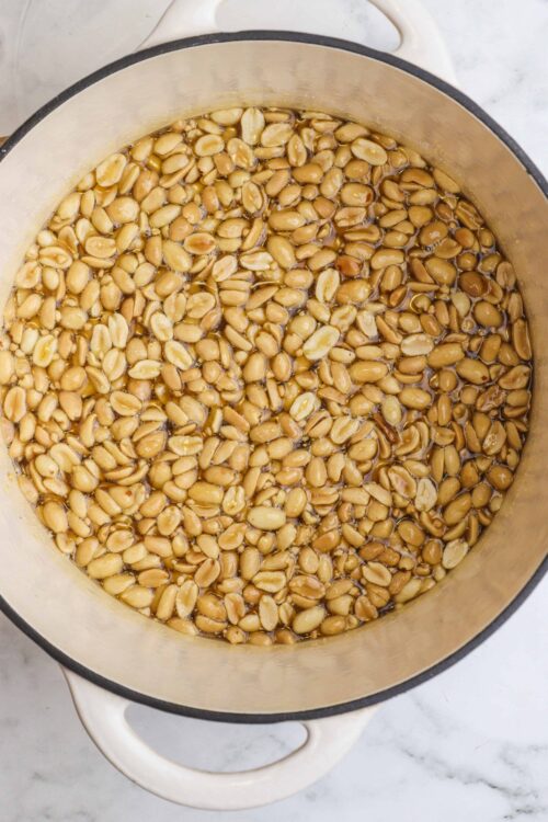 Roasted pine nuts in a white ceramic dish, ready to be used in baking or cooking.