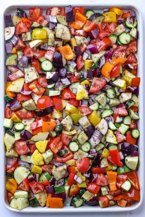 Roasted vegetable medley for healthy baking and cooking.