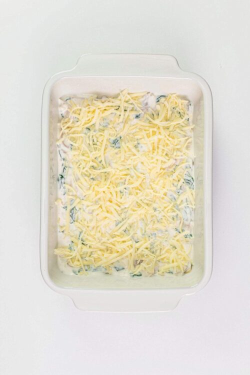 Creamy homemade casserole with shredded cheese, ready to bake, from Baked Bree.