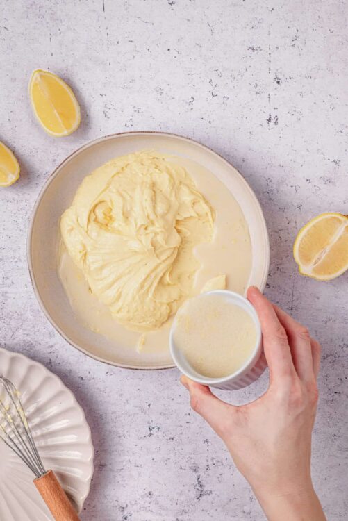 Buttermilk and lemon curd in a bowl for baking recipes.