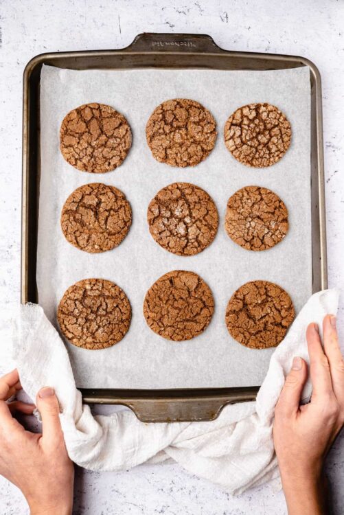 Rich Chocolate Cookies on Baking Sheet with Parchment Paper.