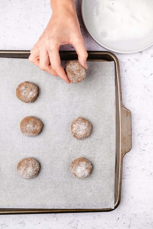 Sweet cinnamon sugar cookies on a baking sheet, ready for baking.