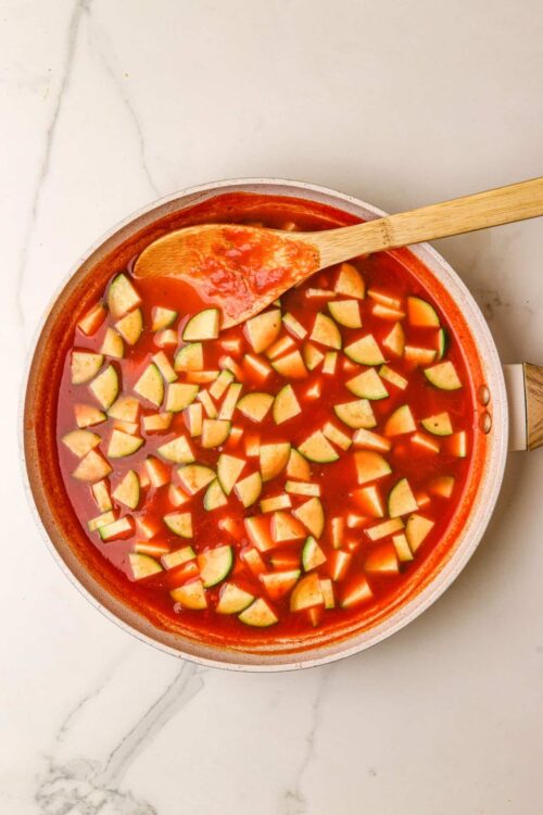 Sweet zucchini in tomato sauce for baked dishes or snacks.