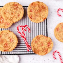 Butterscotch Sugar Cookies with Candy Cane Topping, festive holiday desserts, homemade Christmas cookies, easy cookie recipes for Christmas, baked sweet treats.