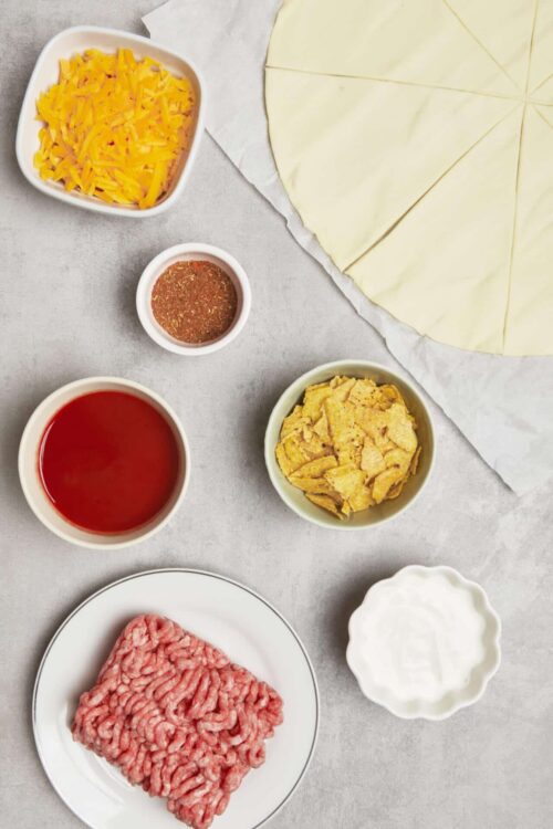 Seasoned ground beef for baked cheese stuffed pastry.