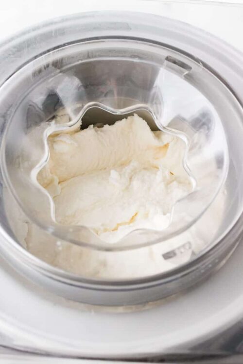 Creamy homemade ice cream in a freezer bowl with a star-shaped attachment.