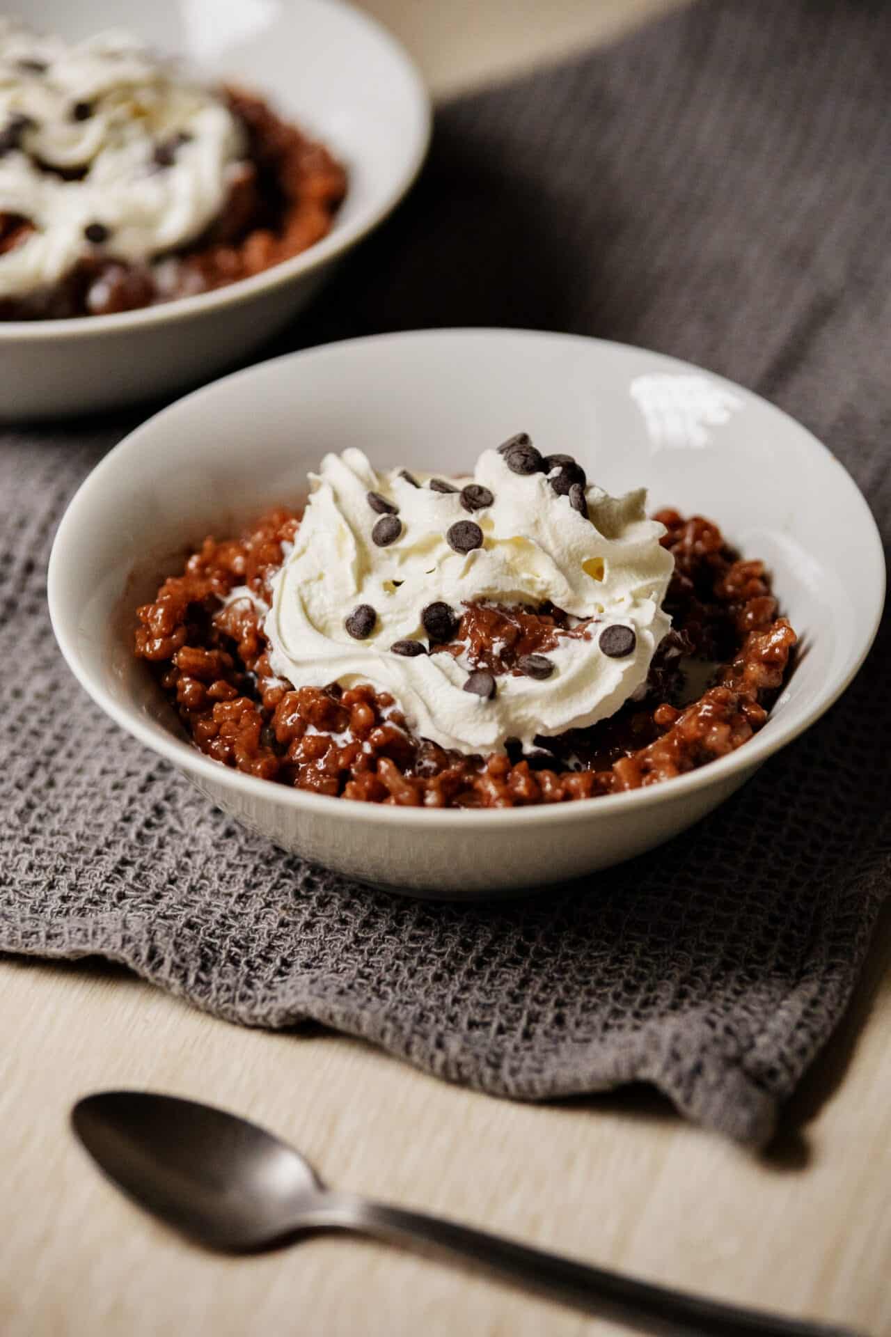 Chocolate rice pudding baked bree