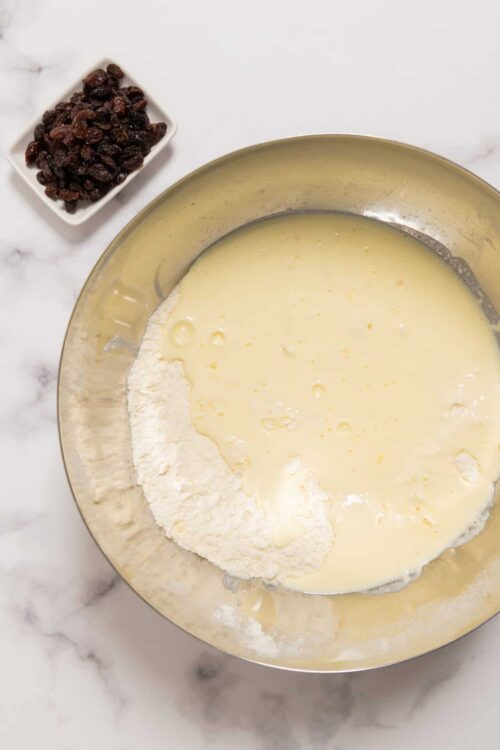 Buttermilk and flour mixture for baking recipe.