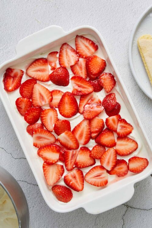 Fresh strawberry dessert in a creamy custard or yogurt filling.