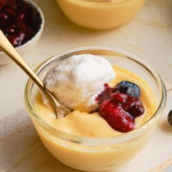 Creamy lemon pudding topped with fresh berries and whipped cream. Perfect for summer desserts or patriotic celebrations.