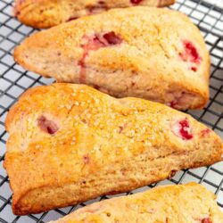 Flaky cherry scones fresh out of the oven for breakfast or brunch.
