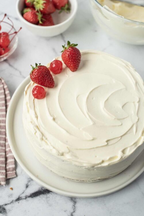 Fresh strawberry shortcake with whipped cream and berries.