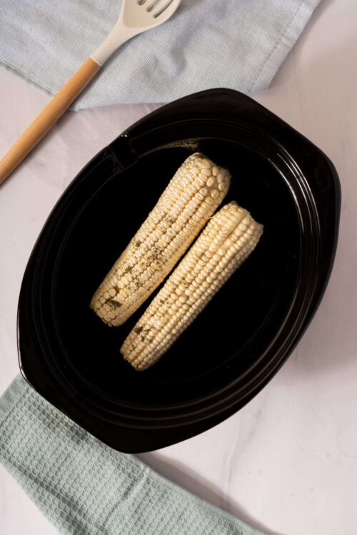 Corn on the cob in slow cooker, grilled corn, summer vegetable recipe, baked Bree style, easy corn cooking method.