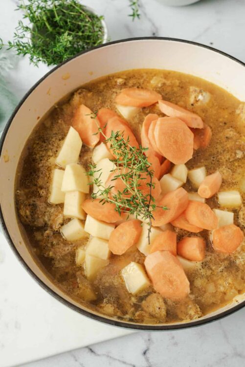 Tender root vegetable stew with fresh herbs and seasoned broth. Perfect for cozy, healthy meals.