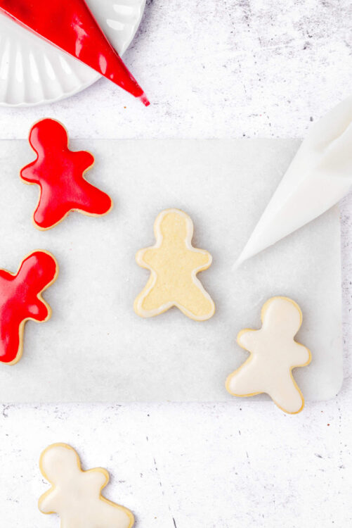 Soft sugar cookies decorated as gingerbread men, perfect for holiday baking and festive treats.