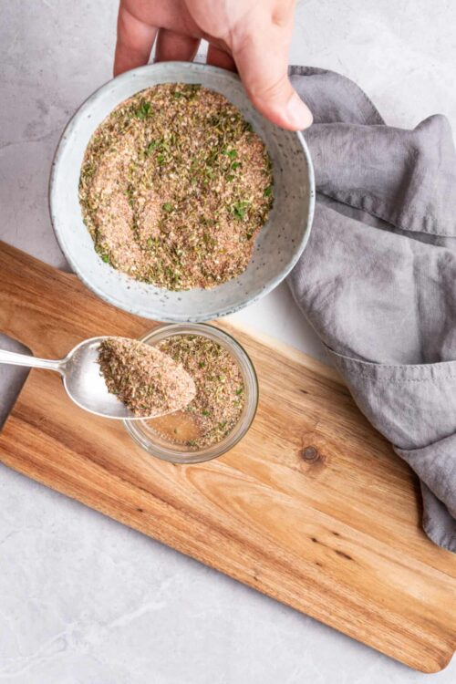 Crushed herbs and seasoning for baking.