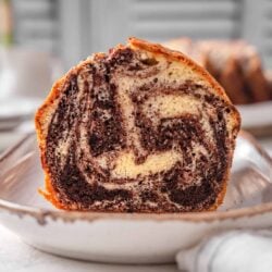 Marble bundt cake with chocolate and vanilla swirls, homemade baked dessert, perfect for brunch or special occasions.