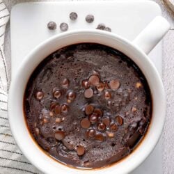 Rich chocolate molten lava cake with chocolate chips, perfect for dessert lovers.
