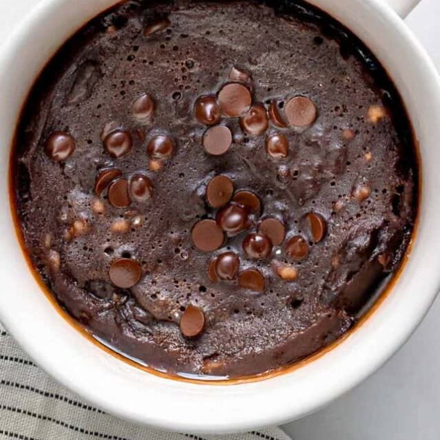 Rich chocolate molten lava cake with chocolate chips, perfect for dessert lovers.