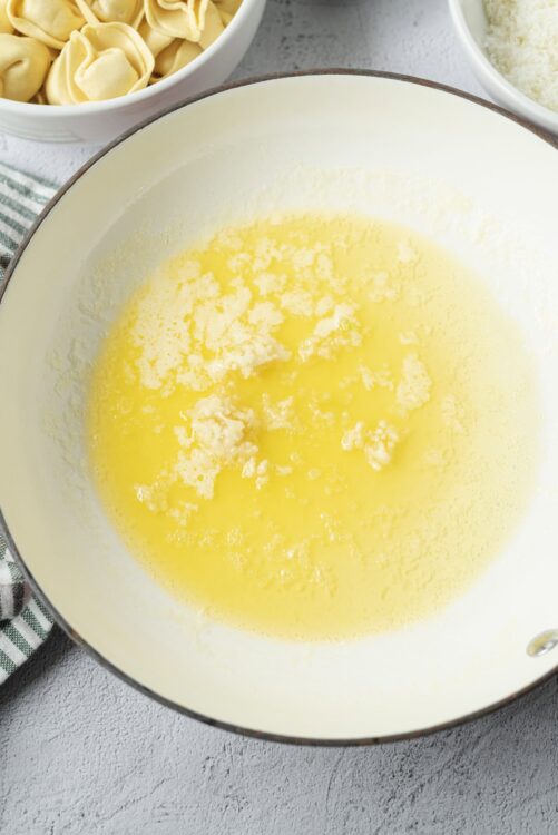 Butter melting in a skillet, preparation for homemade pasta or sauce.