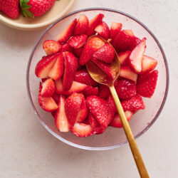 Fresh sliced strawberries for baking and dessert recipes.