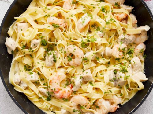Chicken And Shrimp Alfredo | Baked Bree