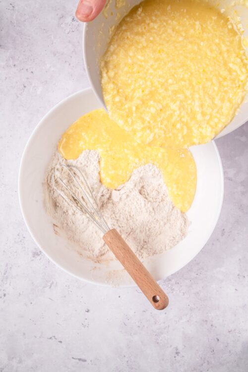 Flour and eggs for baking, ready for cake or cookie recipe preparation.
