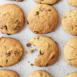 Buttery chocolate chip cookies fresh out of the oven, perfect for baking enthusiasts and dessert lovers.