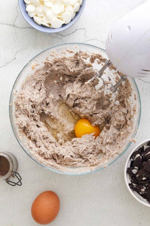Cream cheese and chocolate cookie dough mixture for baking recipes.