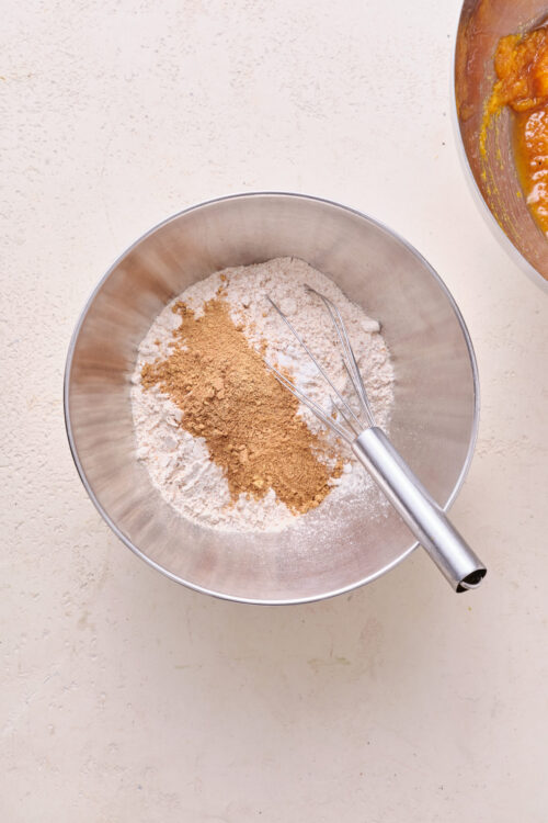 Flour and spices in a mixing bowl for baking your favorite desserts.