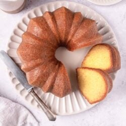 Buttermilk Vanilla Cake with a golden brown crust and tender crumb, perfect for dessert or tea.
