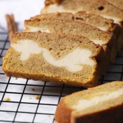 Butterscotch Bread Pudding with Creamy Swirl on Cooling Rack, Delicious Fall Dessert, Baked Bree Recipe.