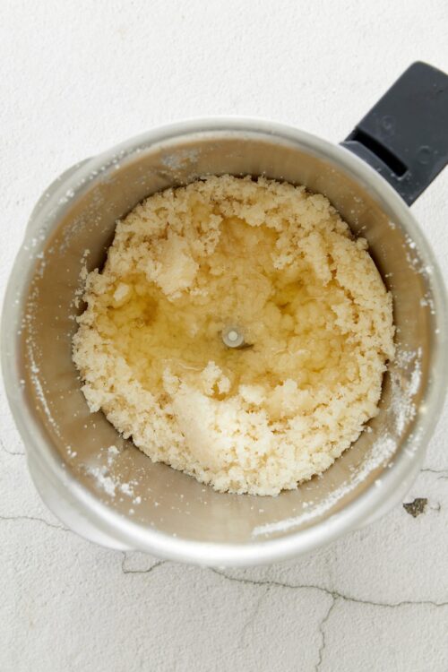 Flour and butter in a food processor for baking recipes.