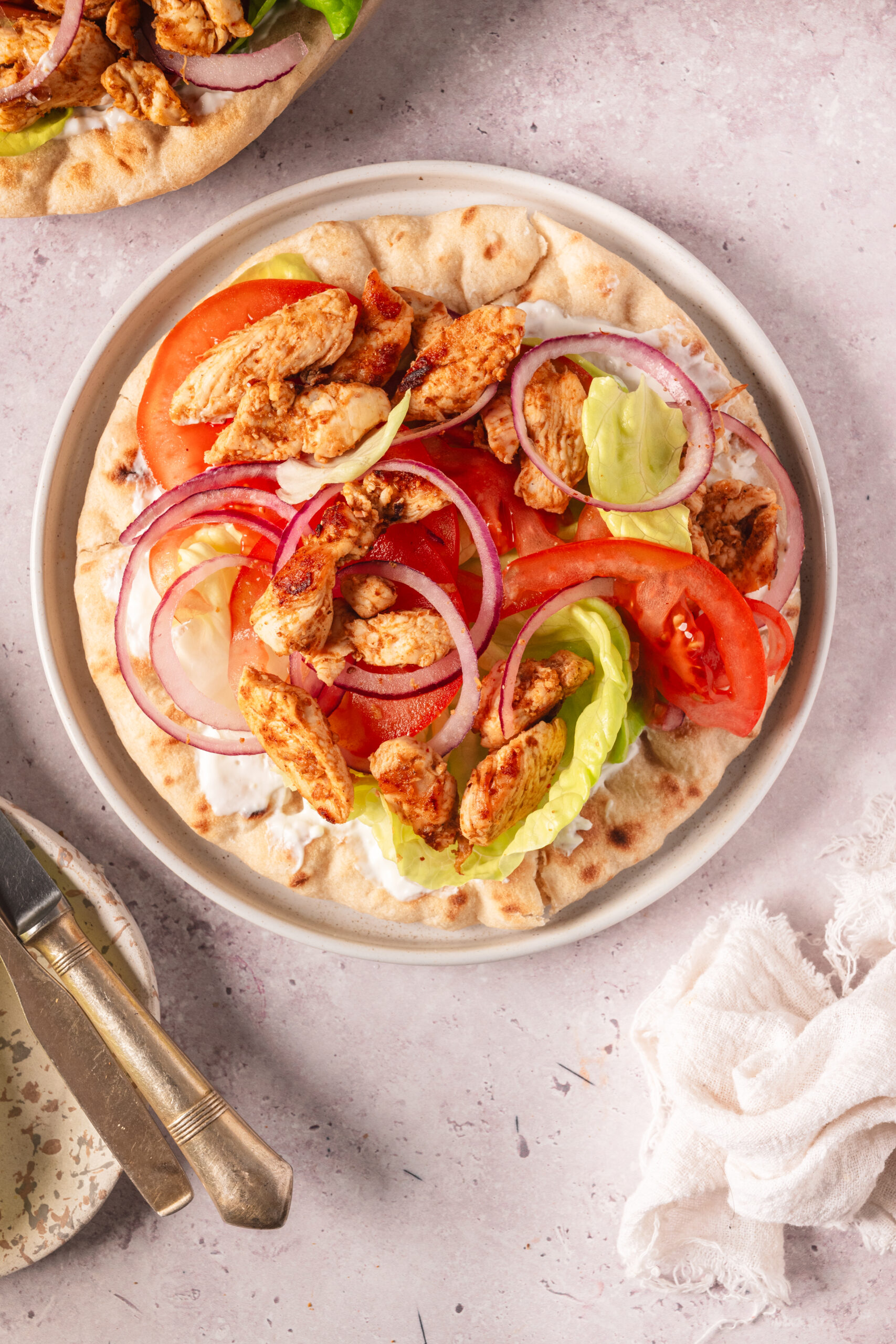 Halal Chicken Shawarma Wrap Recipe with Yogurt Sauce and Pickled Veggies, image size:1707x2560