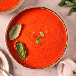 Roasted Red Pepper And Tomato Soup shot from above