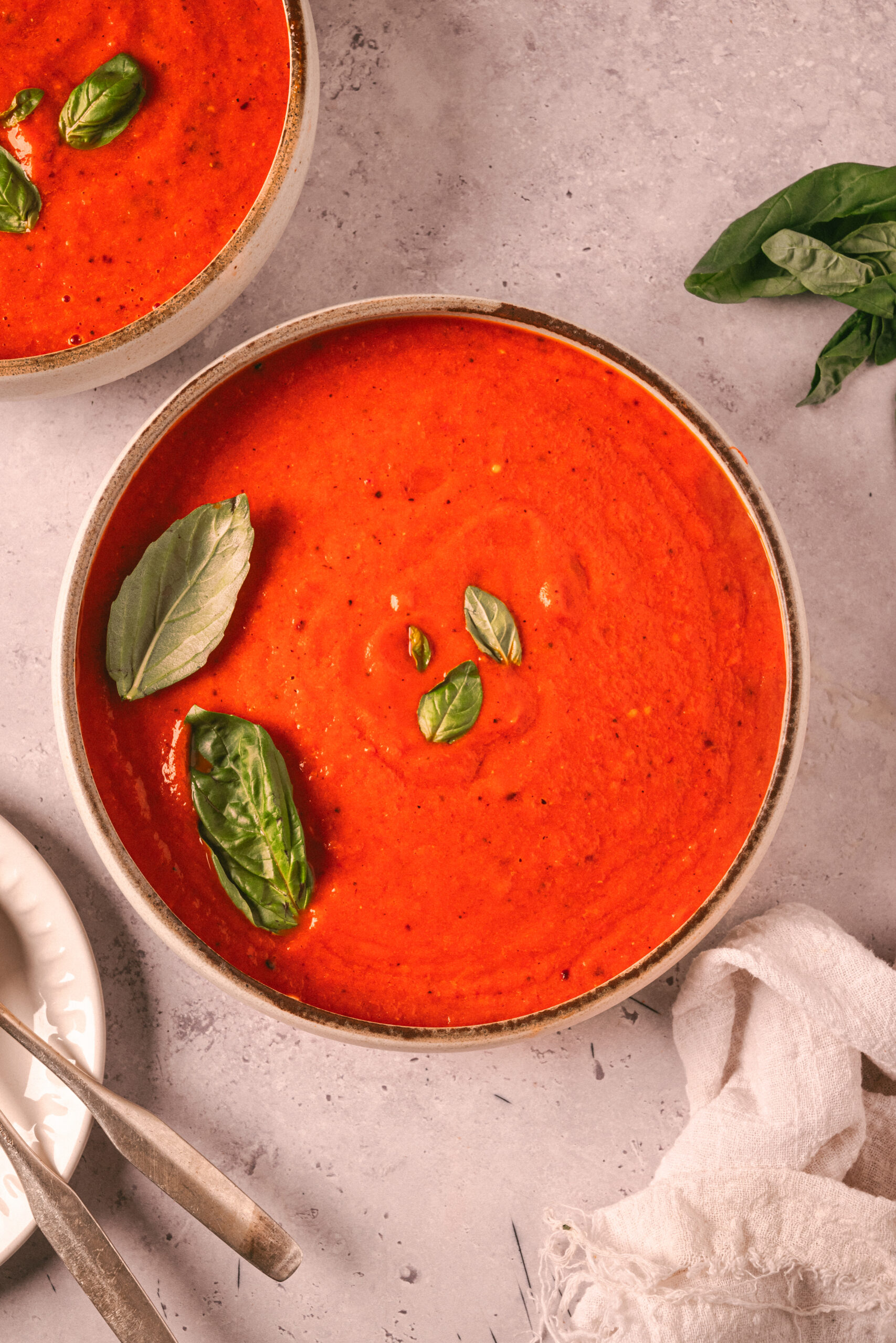 Roasted Red Pepper And Tomato Soup shot from above