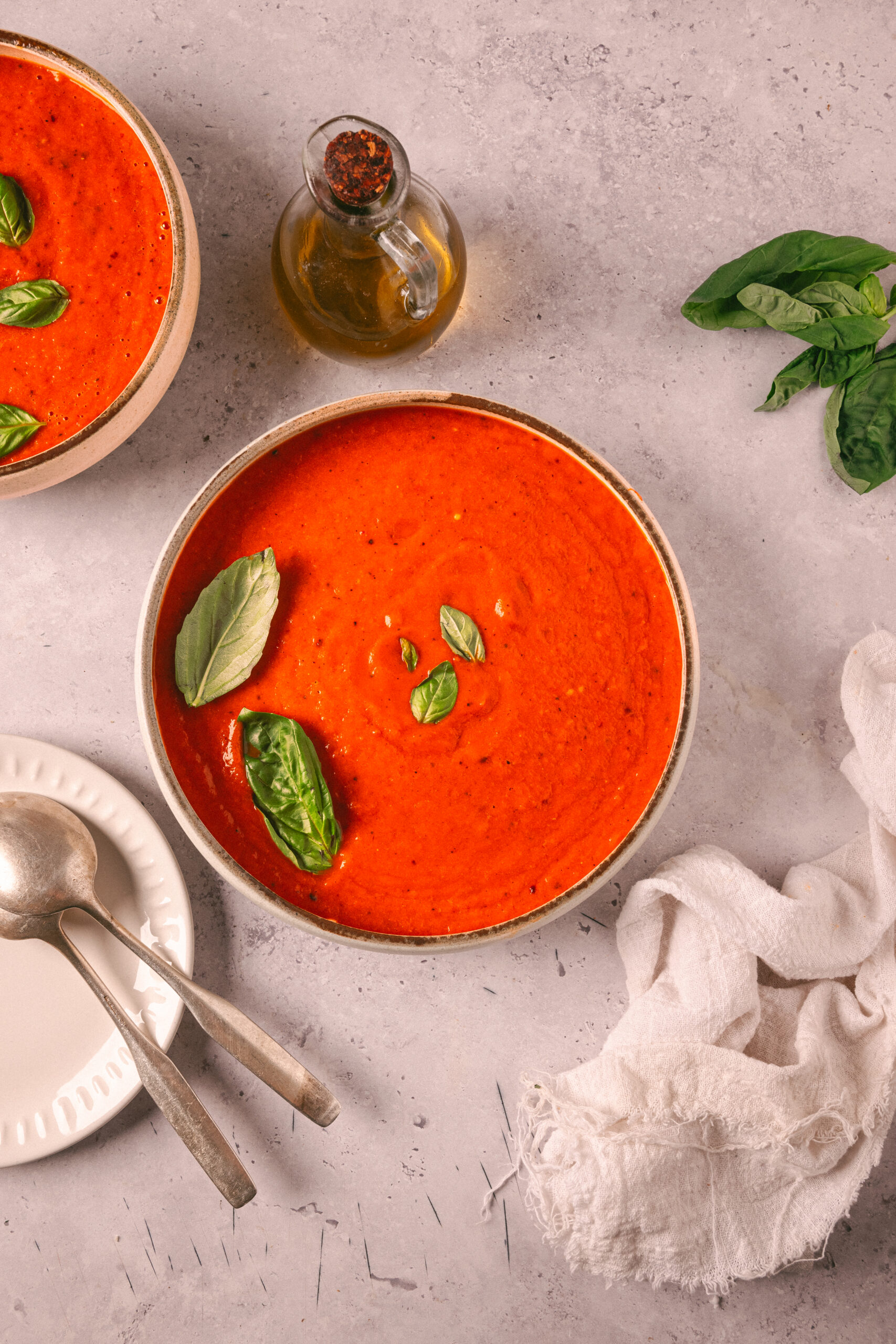 Roasted Red Pepper And Tomato Soup shot from above