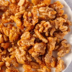 Candied Walnuts in a plate close-up shot