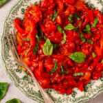 Peperonata in a plate shot from above