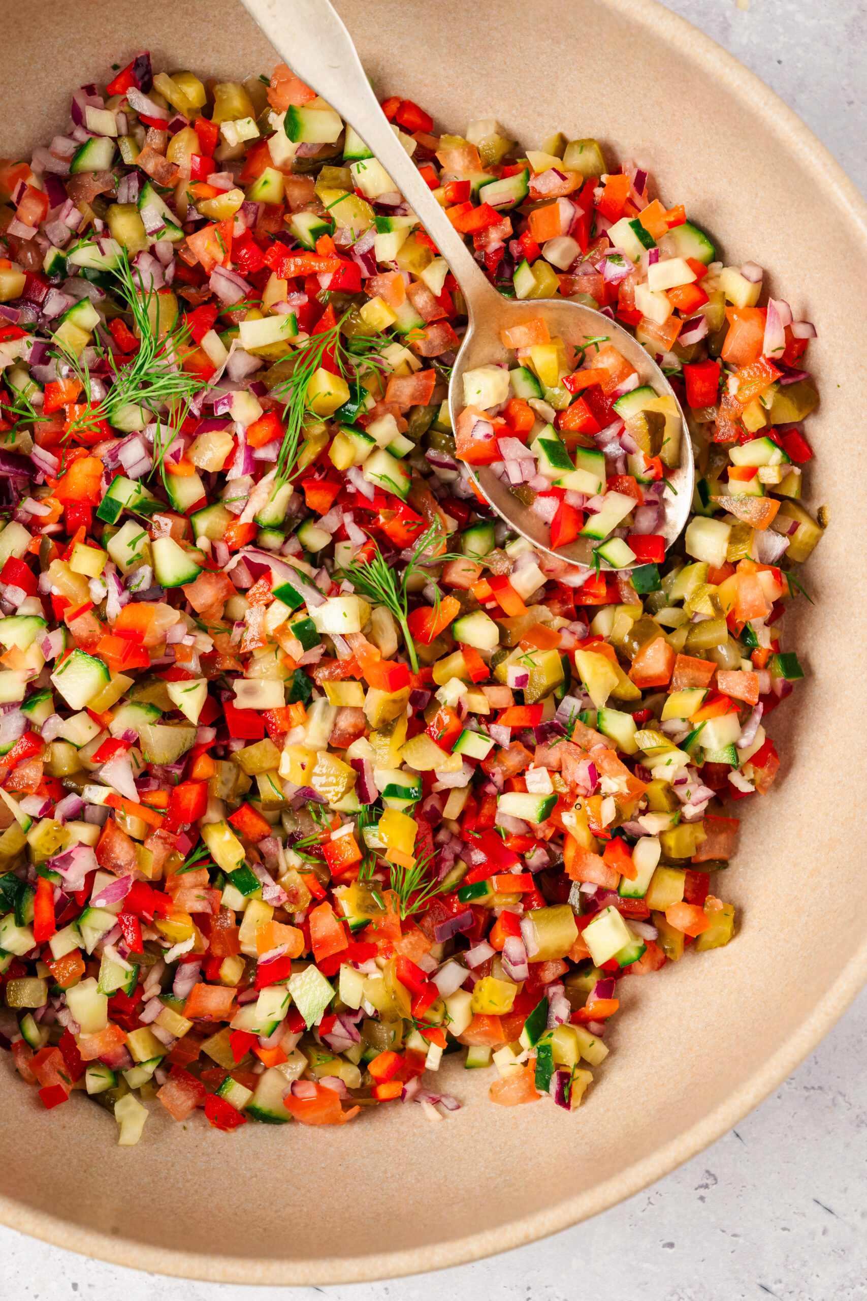 Pickle de Gallo in a bowl shot from above
