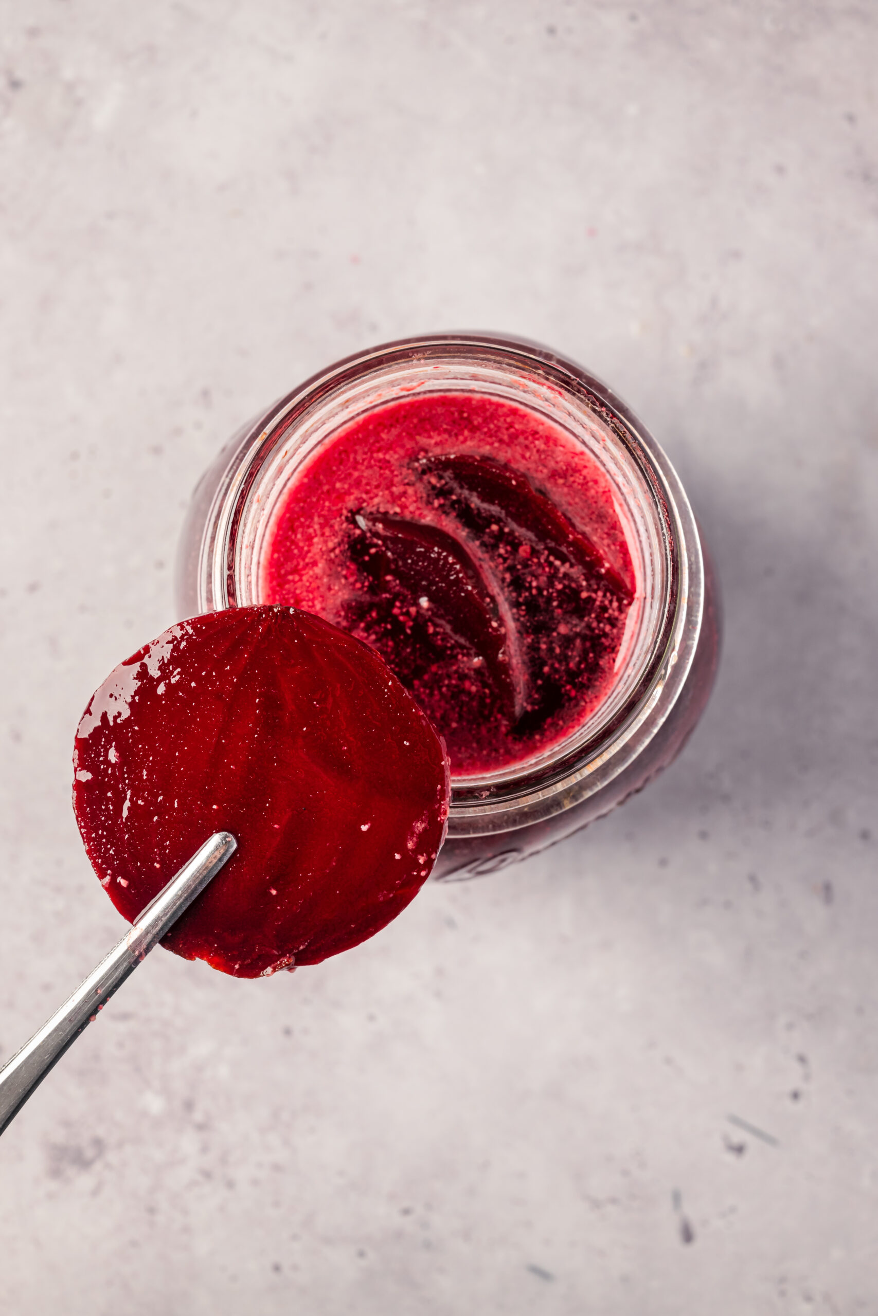 Pickled Beets close-up shot from above