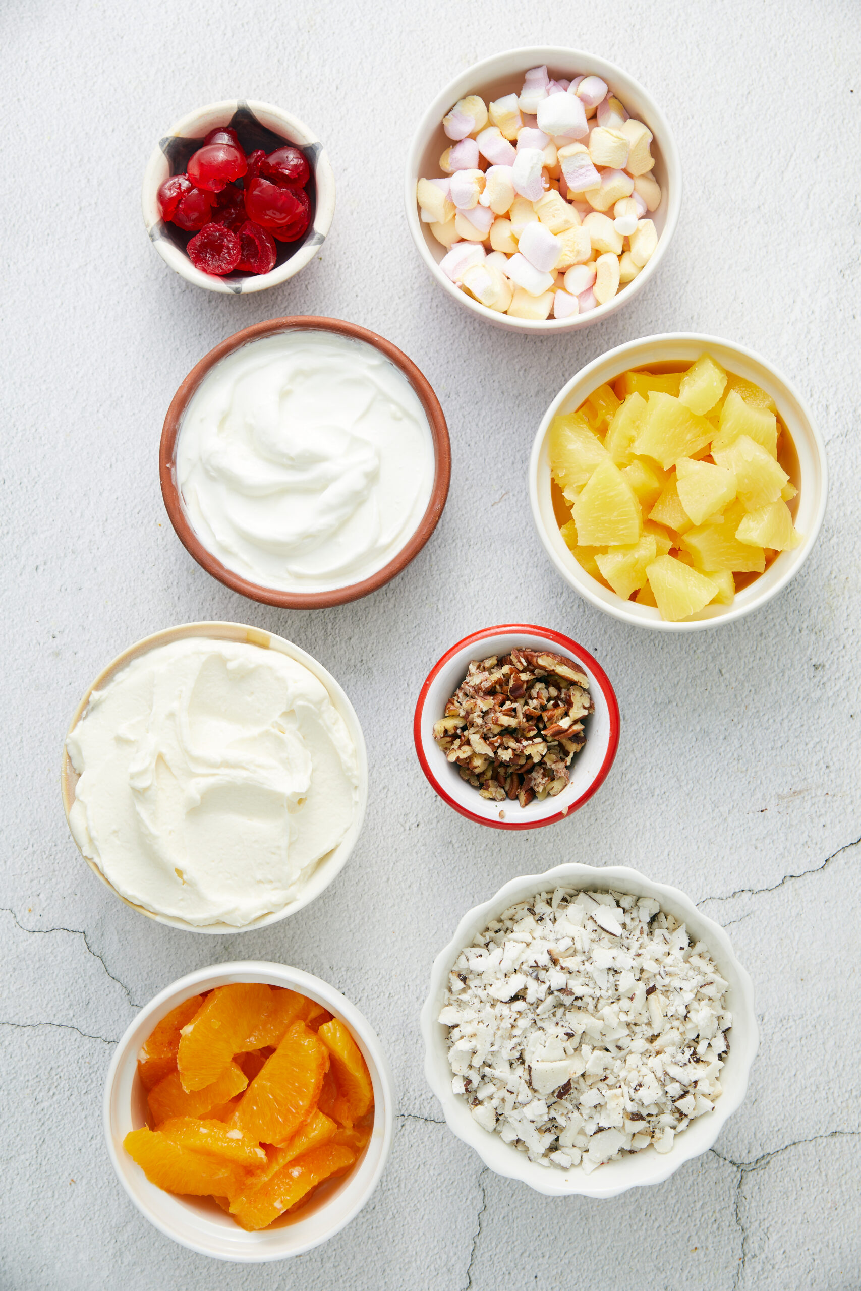Ambrosia Salad ingredients shot from above