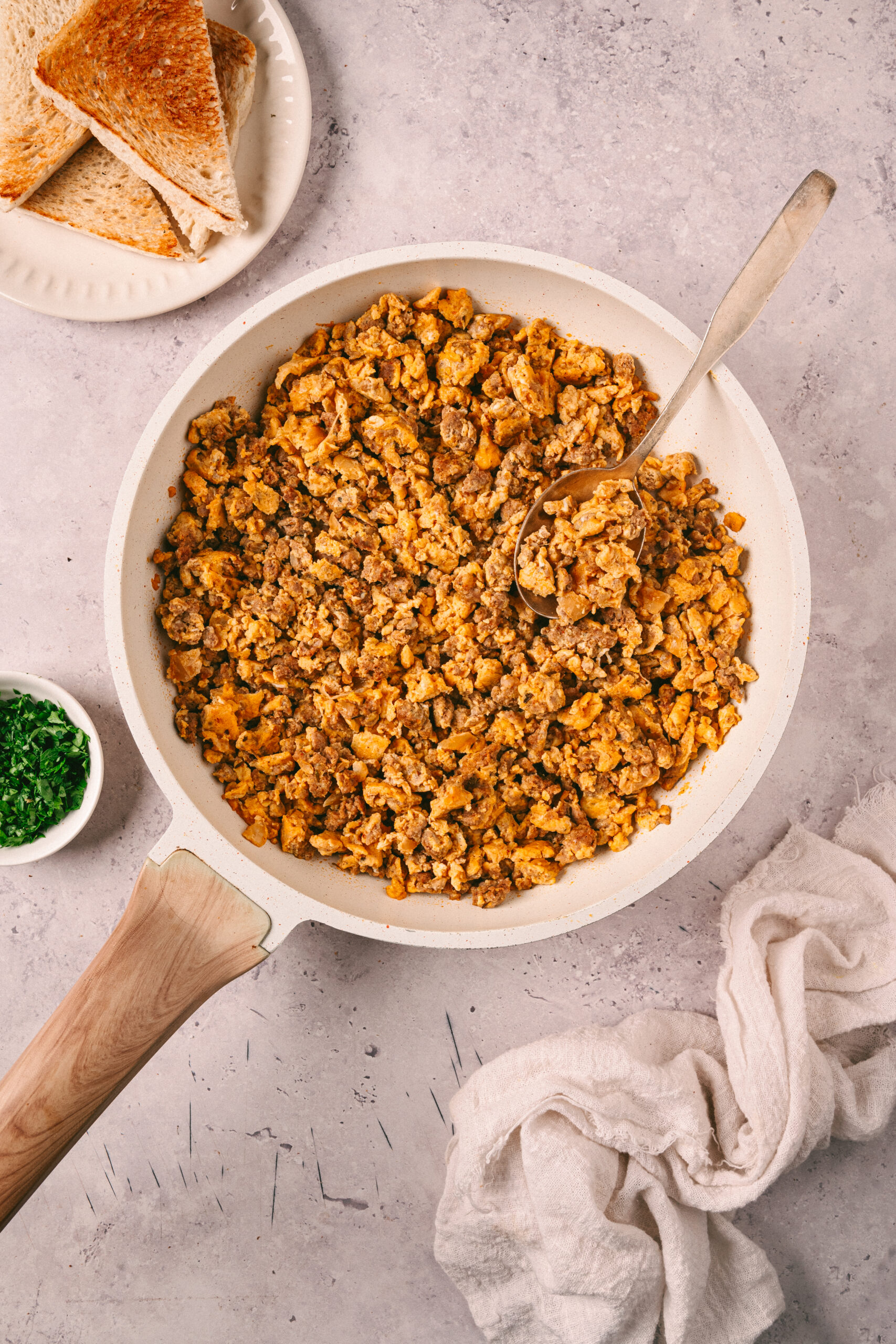 Chorizo and Eggs in pan