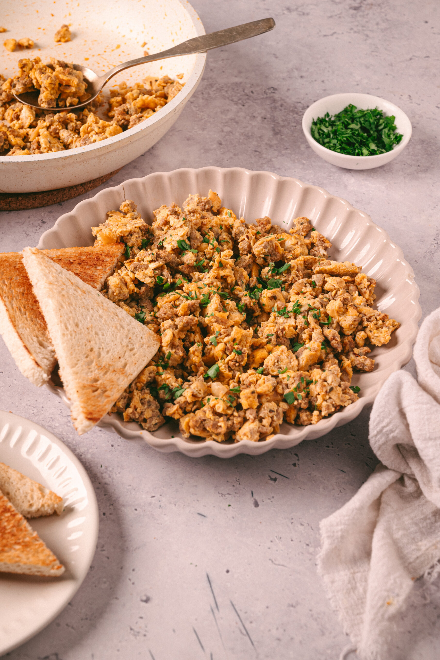 Chorizo and Eggs diagonal shot